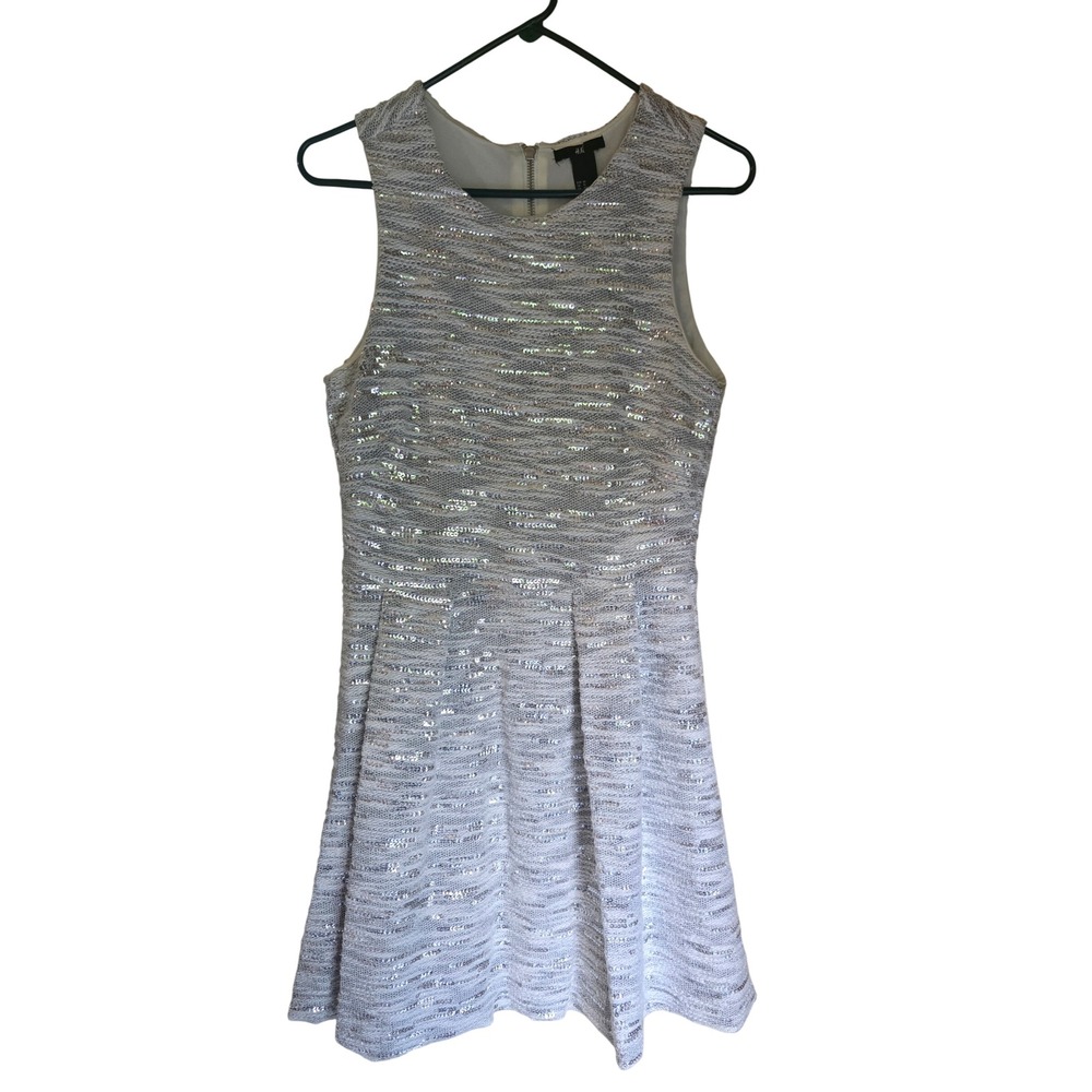 H&M Womens Silver‎ Sequin Sparkly New Years Party Dress Sleeveless Size 10